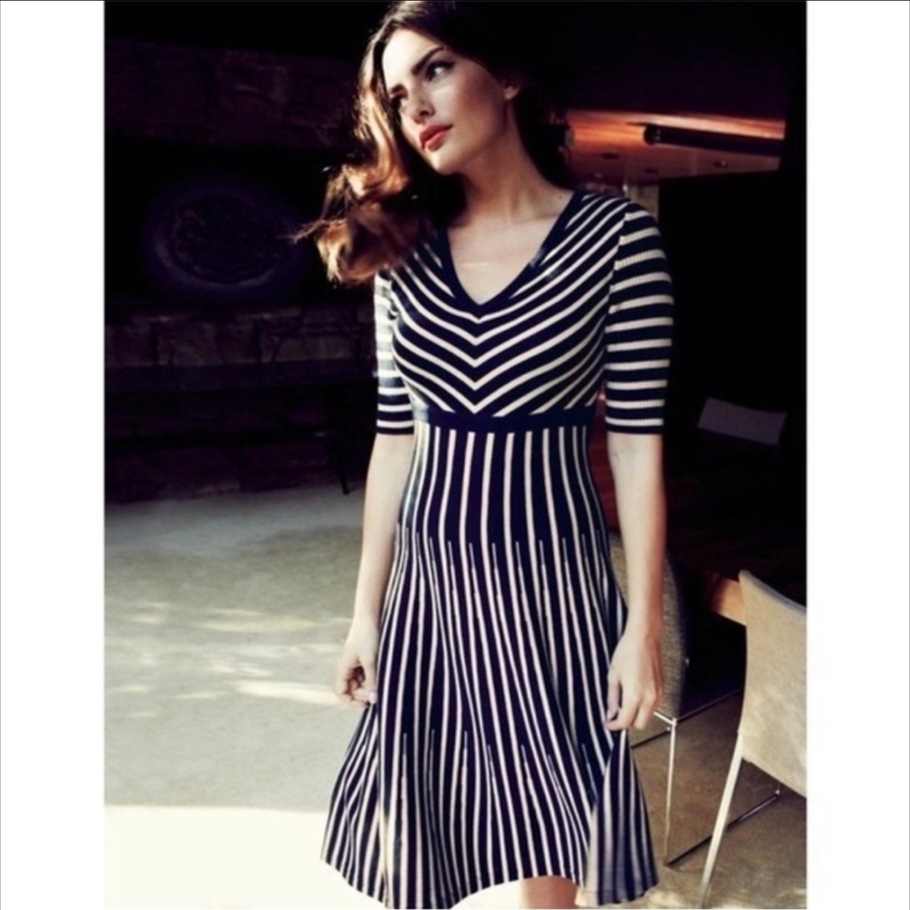 Boden Navy and White Striped Midi Dress
